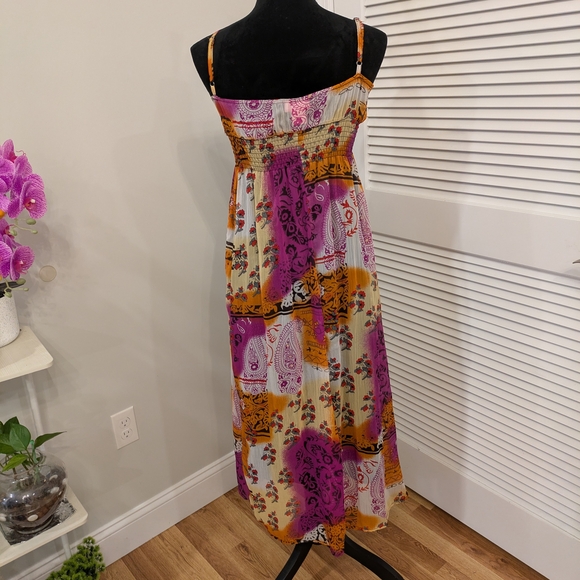 Elegant Paisley Maxi Dress in Purple and Orange Size L - Picture 3 of 3